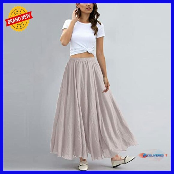 Cotton Linen Maxi Skirt Elastic Waist Bohemian Style Long Dress - Picture 6 of 7
